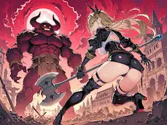 紅き月下の戦乙女と魔獣