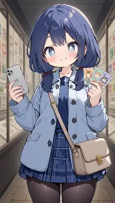 切手を鑑賞する少女