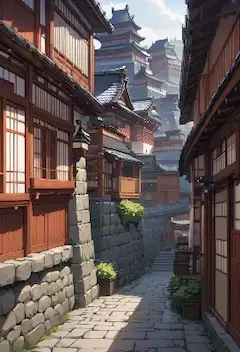 霧の城下に続く古の路地