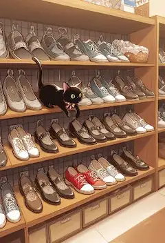 靴屋で大冒険！黒猫の楽しい一日