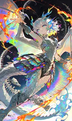 炎を操る虹色ドラゴン娘