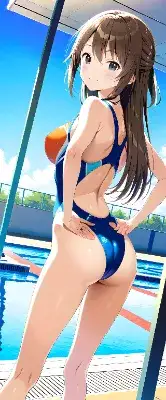 振り向き競泳水着美少女
