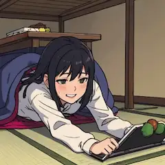 こたつで微笑む黒髪少女