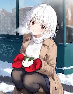 冬の雪うさぎと白髪少女