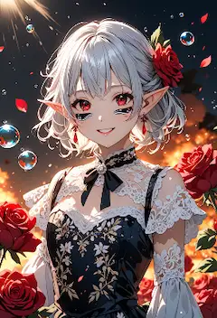 紅蓮の炎に咲く銀髪エルフの微笑