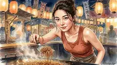 焼きそば・湯気の向こうの看板娘
