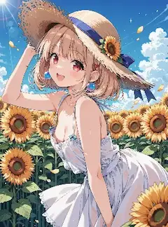 ひまわり畑の夏少女