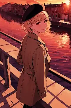 運河に映る夕空