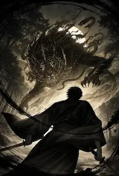 月下に吼える虎龍と剣士