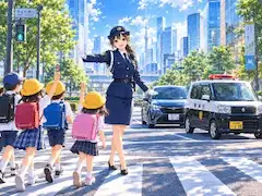 子供たちを守る街角の優しいおまわりさん