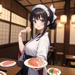和食料理店の看板娘（ついでに今日はお刺身の日らしい）