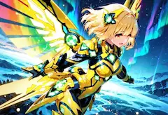 極光を背に虹の翼で舞う少女