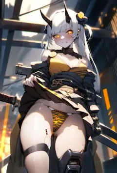 嫌な顔をしながら虎柄パンツを見せてくれるサイボーグ鬼娘