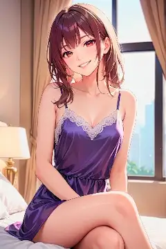 紫のドレスで迎える朝の微笑み