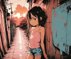 夕焼けの路地で