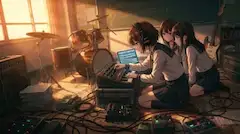 夕暮れの軽音楽部の少女たち