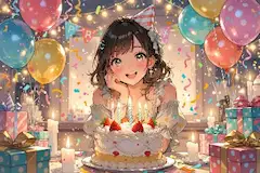 輝く5つのキャンドルと少女の誕生日