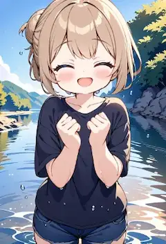 川の浅瀬にて
