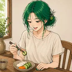 お漬物を食べる緑ちゃん♪