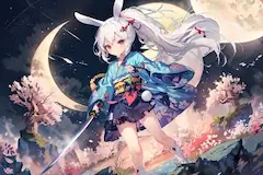 月夜の日本刀白うさちゃん