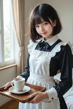 朝の光と、寝起きの黒髪メイド