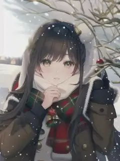 マフラーを下げて話しかける少女