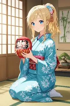 浴衣少女と幸運のだるまの出会い