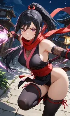 紅き光刃を振るう女忍者