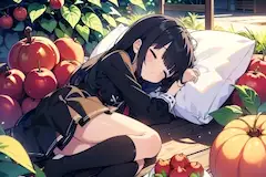 フルーツに囲まれて眠る