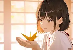 黄金の鶴に託す少女の願い