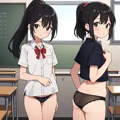 ポニテJ〇ちゃんの透けパンツ（黒）