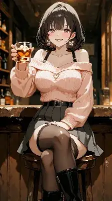 バーで乾杯する彼女の微笑み