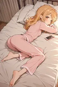 ピンクのパジャマで待つ返信