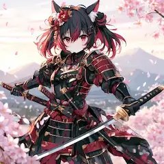 桜舞う山河に立つ、紅猫の武姫