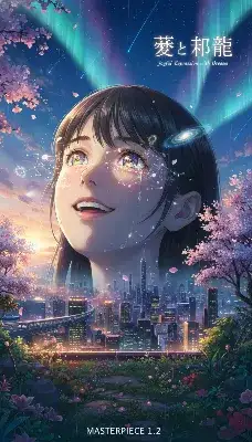 オーロラの下で夢を紡ぐ少女の瞳