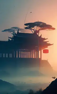 都市と夕焼け、
