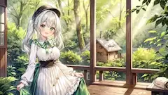 森の小屋で微笑む白銀の少女