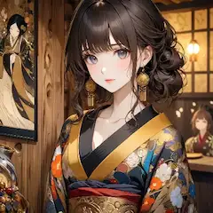 灯火に照らされる着物美人