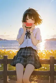 スイカを食べる