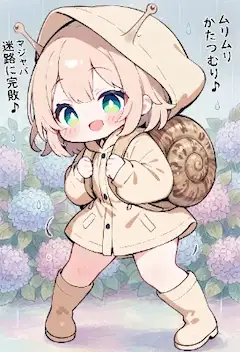 【アジサイ】紫陽花迷路のかたつむり少女