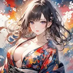 彩り浴衣の幻想美女