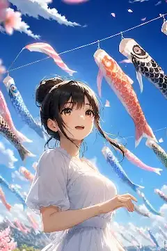 鯉のぼりと少女の春風夢