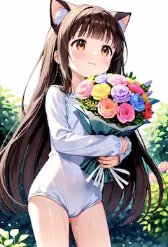 花束を抱える猫耳少女2.5D