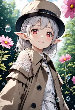 泡と花の赤い瞳のエルフ