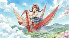 折り紙鶴と少女の春空冒険。