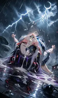雷雨の夜に沈む紅眼の少女