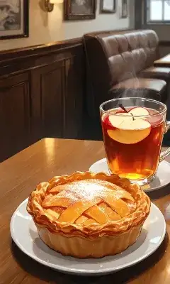 金のリンゴのアップルパイとアップルティー