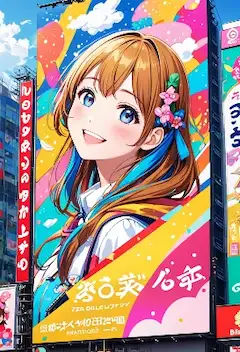 カラフル街を照らす看板少女の笑顔