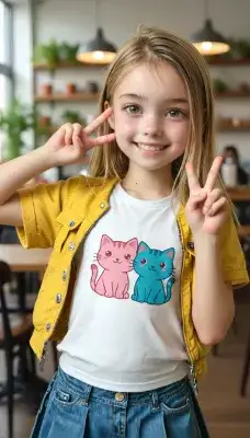 ねこTシャツとデニムスカートのコーデ