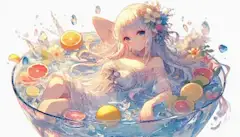 フルーツの泉に浮かぶ花の妖精